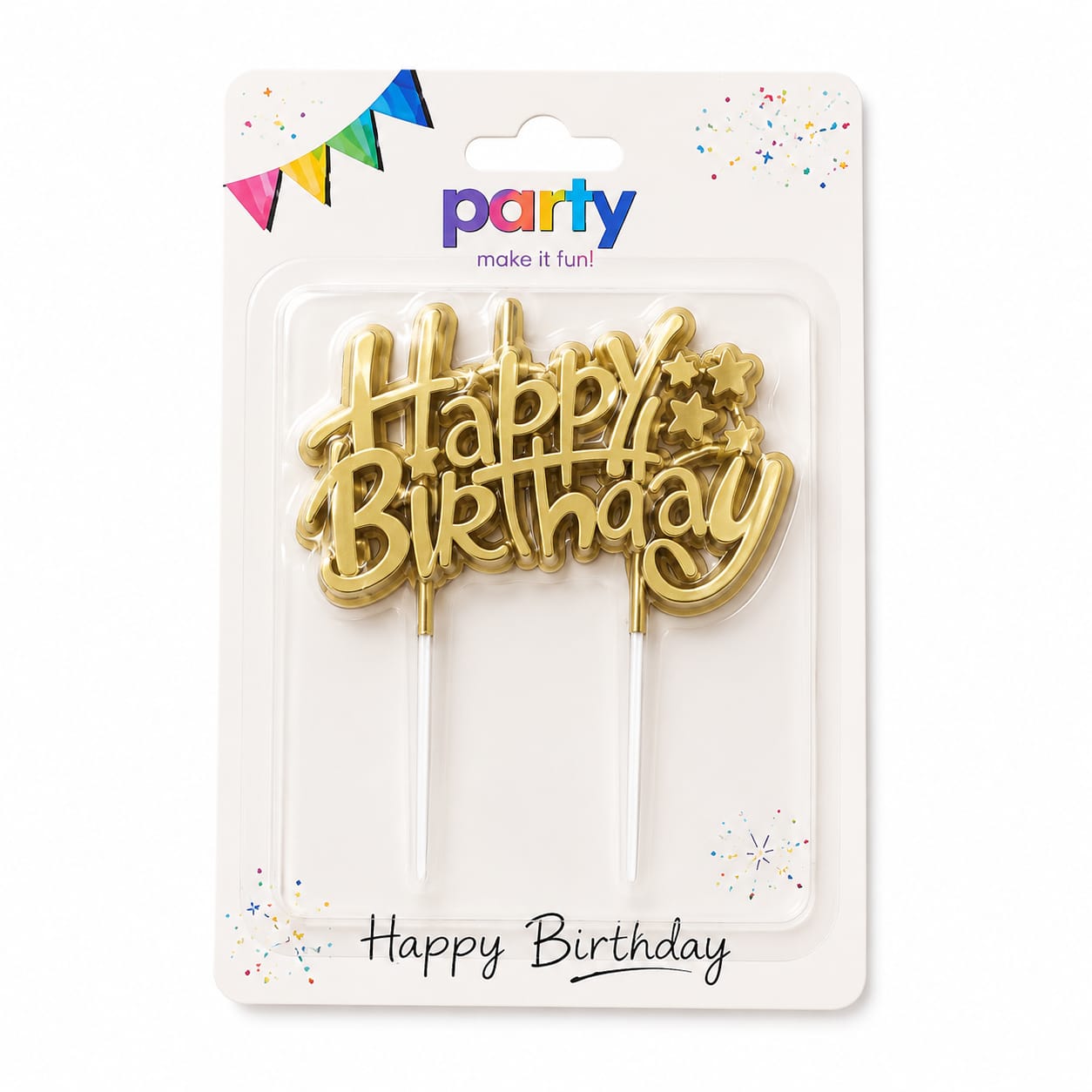 נר Happy Birthday מחובר זהב