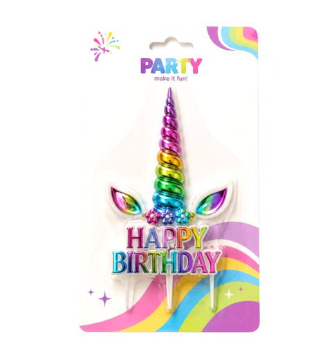 נר Happy Birthday חד קרן צבעוני