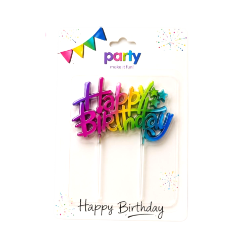 נר Happy Birthday מחובר צבעוני